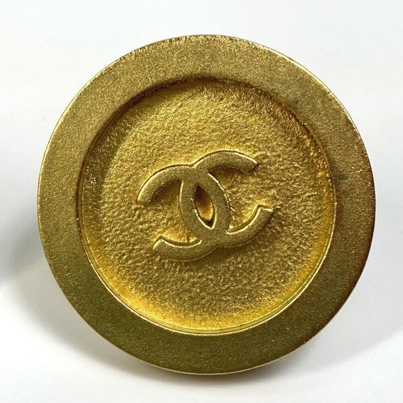 Authentic CHANEL CC CC Mark vintage Circle Round 94P Earrings Gold Plated Gold - Picture 2 of 11